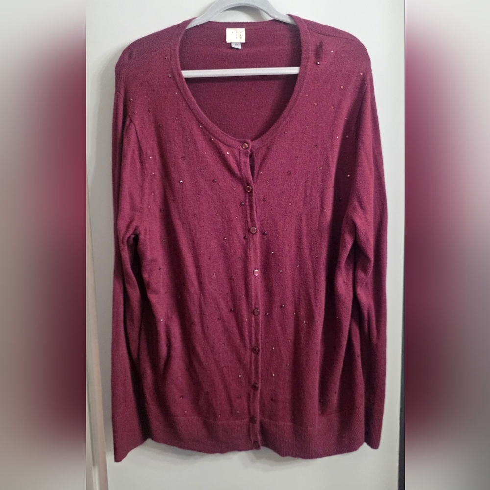 A New Day burgundy cardigan with sparkle accents